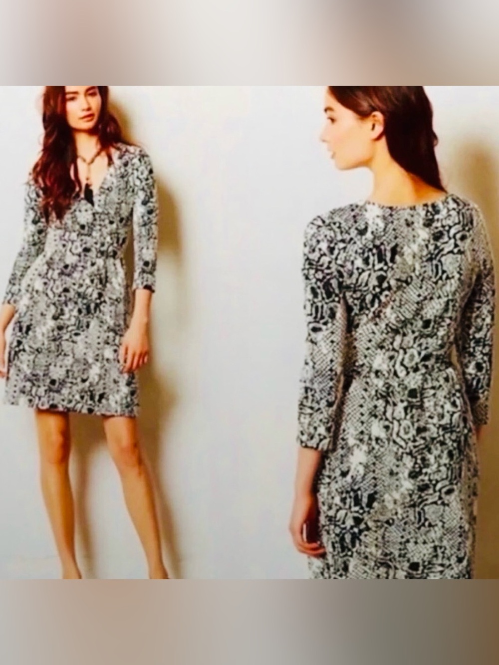 ANTHROPOLOGIE HD In Paris, Black & White Long-Sleeve Women's Dress, Size XS
